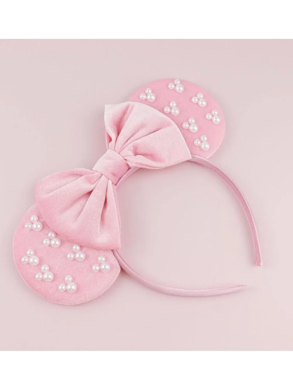 Women Pink Polyester Velvet Mickey Mouse Halloween Costume Headband